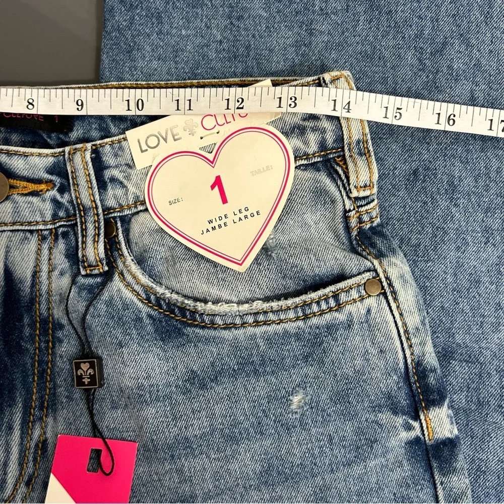NWT Love Culture Wide Leg Distressed Celine Jeans Size 28 - Picture 11 of 11